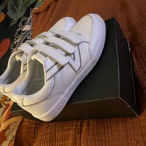 Women’s Vans Triple Strap White Sneakers (Comfy Cush Insoles)